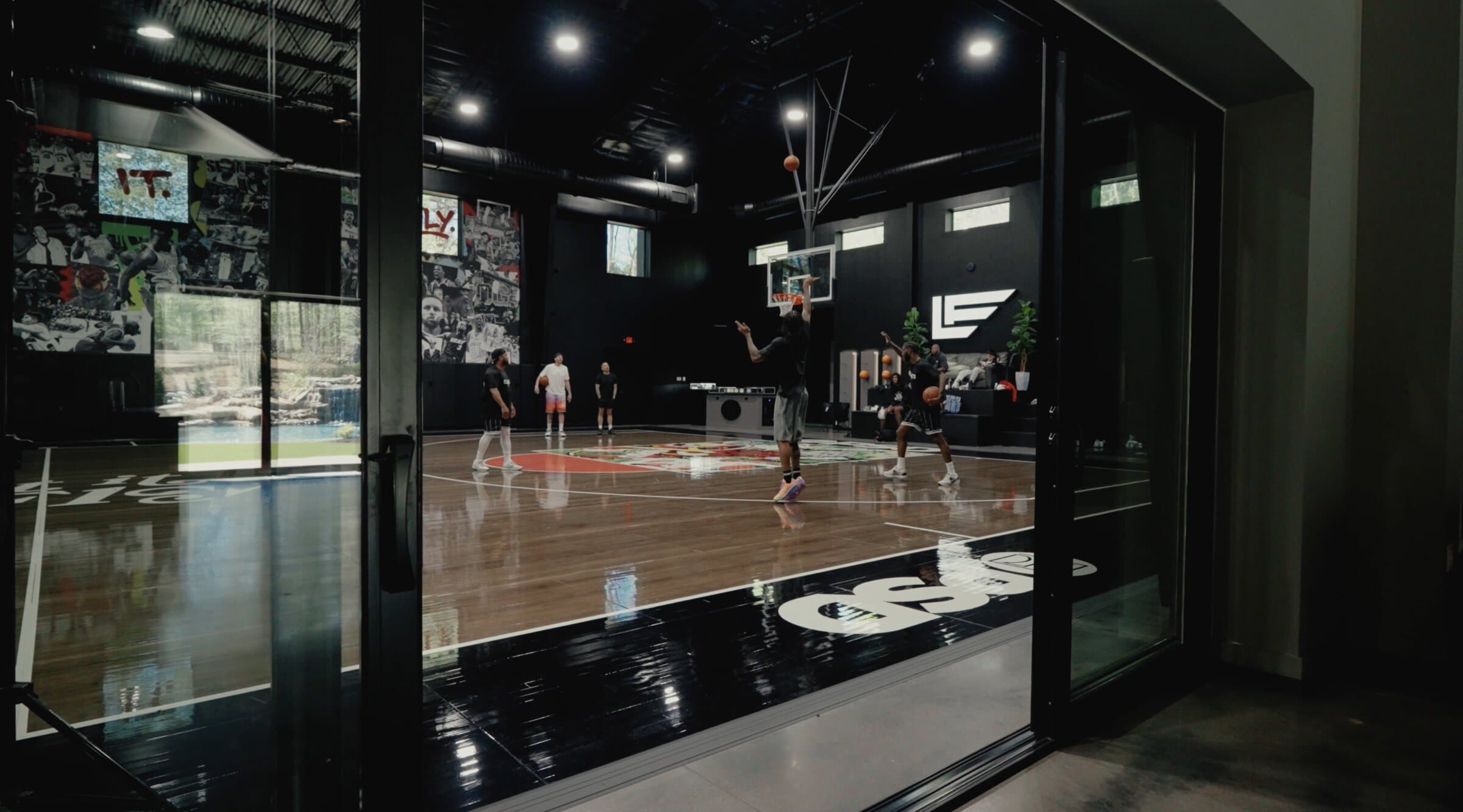 Wide view of a private court session through glass doors